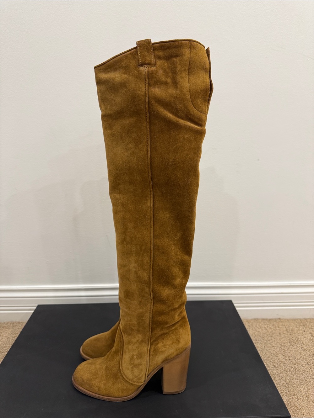 Laurence Dacade Camel Suede Over The Knee Boots EU 37 Stretch Back Basette style - Picture 3 of 9